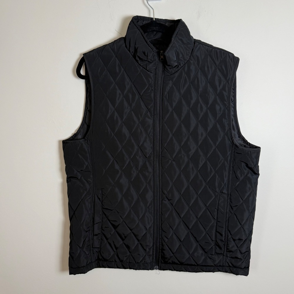 Tahari Black Quilted Puffer Vest Diamond Stitch Full Zip Size Large B180